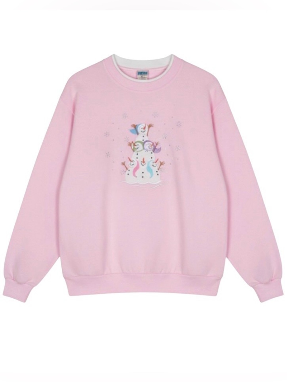 Decorated Originals Pink Snowman Embroidered Sweatshirt Womens L Holiday